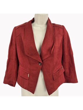 White House Black Market 2P Petite Red Open Front Blazer Jacket With Pockets